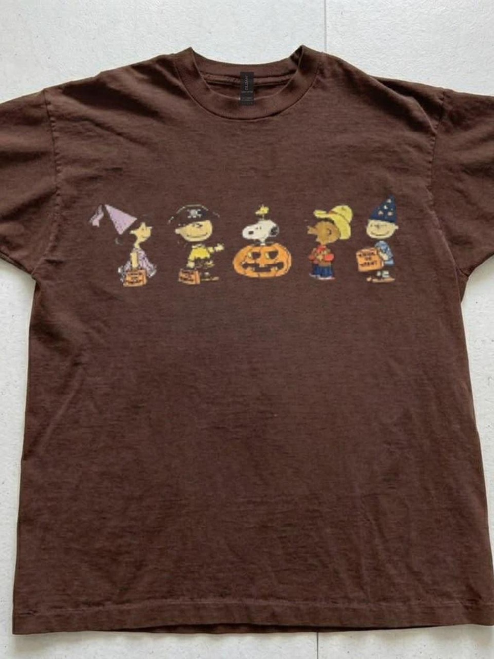 Gildan Brown Peanuts Halloween T-Shirt with Snoopy and Friends